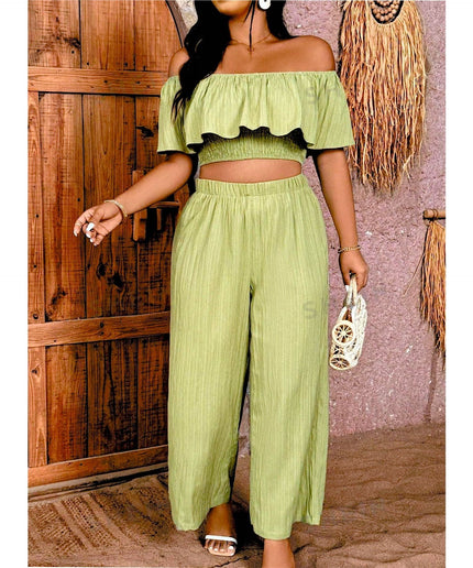 Elastic Top And Wide-Leg Pants Two-Piece Set.