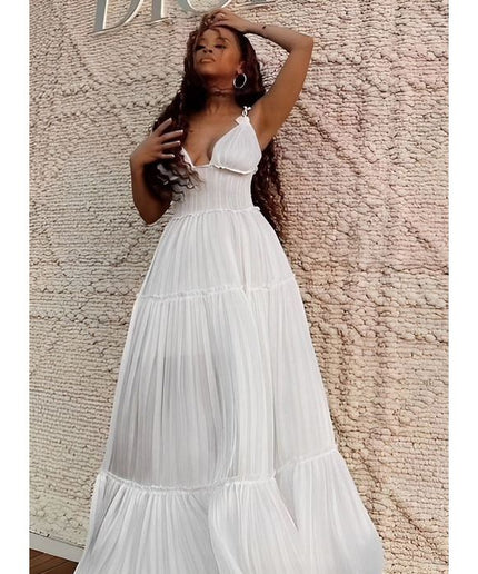 Deep V-Neck Shoulder Maxi Dress