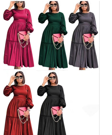 Long Sleeve Ruffle Plus Size Dress