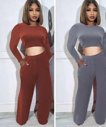 Sexy Knitted Crop Top & Pant Set