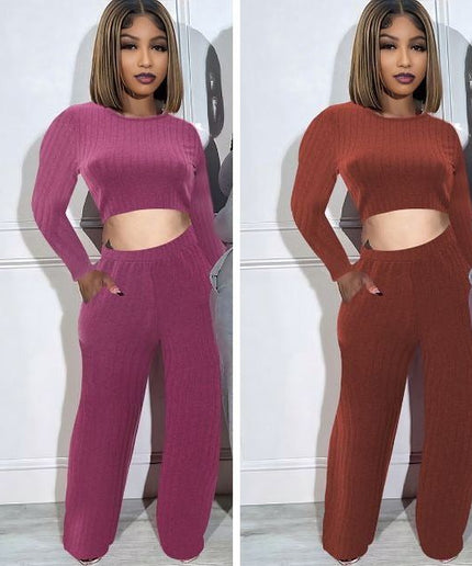 Sexy Knitted Crop Top & Pant Set