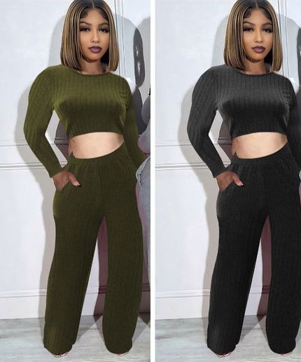 Sexy Knitted Crop Top & Pant Set