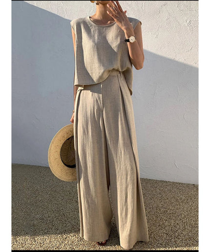 Summer Sleeveless Tank Top And Wide Leg Pants Sets