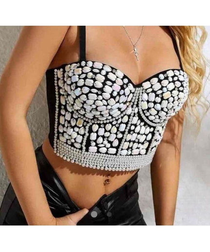 Sleeveless Rhinestone Corset Top