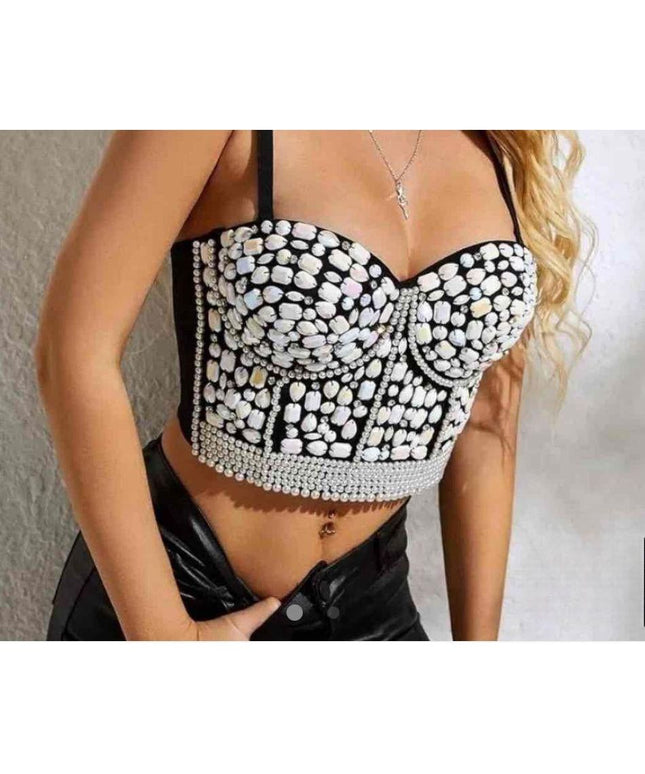 Sleeveless Rhinestone Corset Top