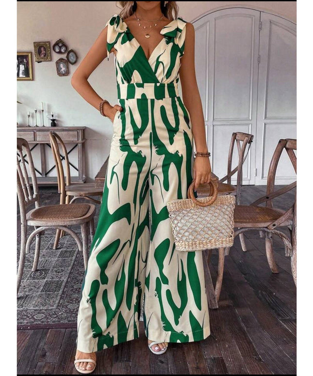 Printed High Waisted Sleeveless Jumpsuit.