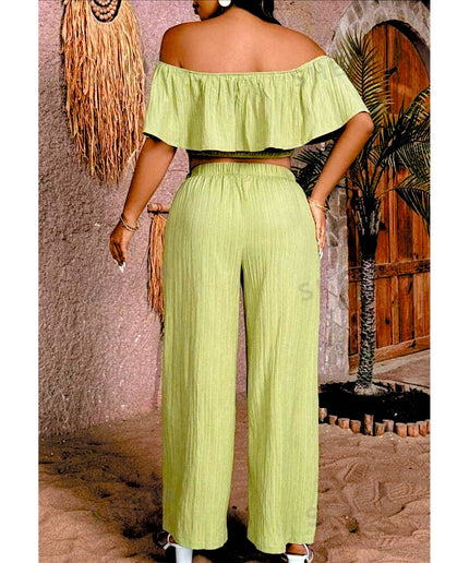 Elastic Top And Wide-Leg Pants Two-Piece Set.