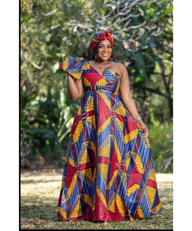 One Shoulder African Print Dress