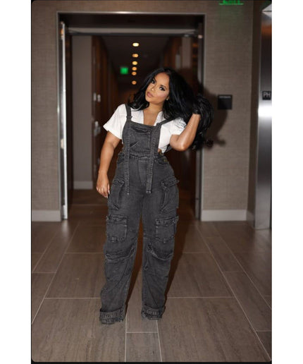 Bulk Jumbo Pockets Loose Denim Jumpsuit.