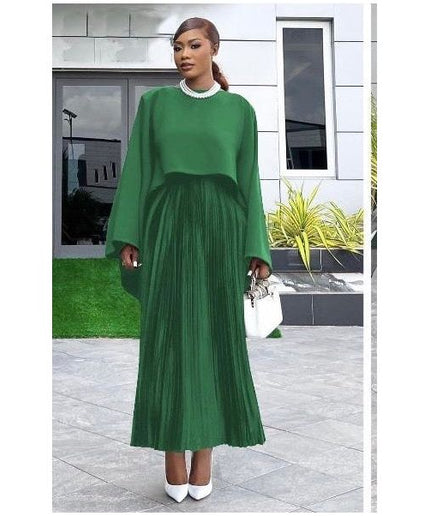 Pleated Hem Skirt & Wide Long Sleeve Top Set.