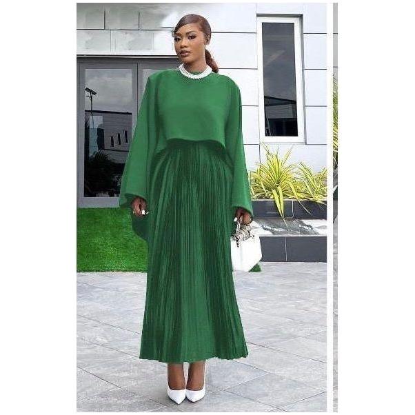 Pleated Hem Skirt & Wide Long Sleeve Top Set.