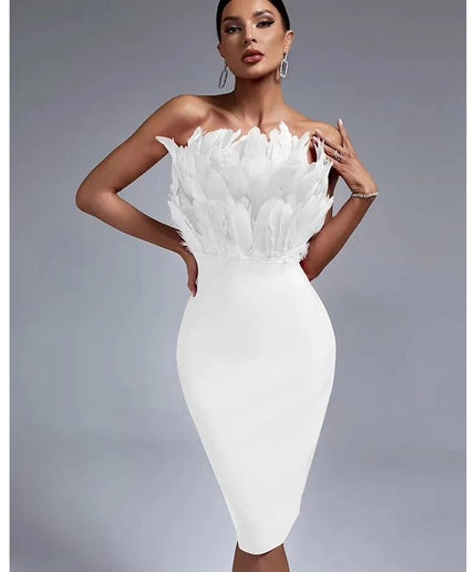 Boob Tube Feather Sexy Bodycon Dress