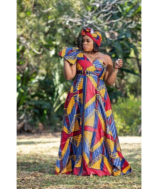 One Shoulder African Print Dress