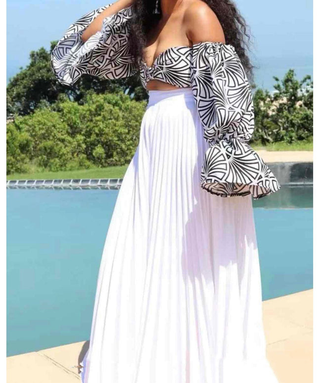 Pleated Skirt and Off shoulder Top Set