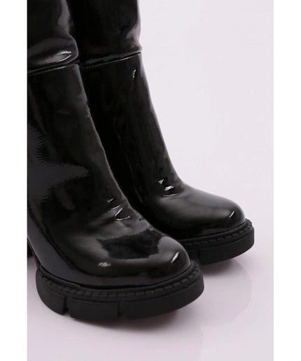 Long Glossy Thick Heel Boots