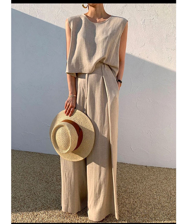 Summer Sleeveless Tank Top And Wide Leg Pants Sets