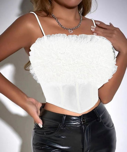 Slim-Fit Cropped Strapless Top With 3D Floral Lace.