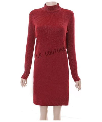 Turtleneck Long Sleeve Midi Dress