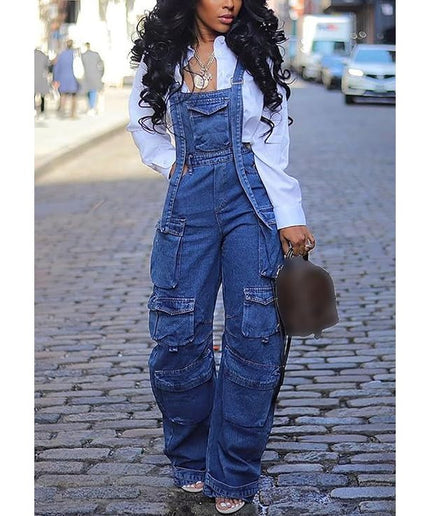 Sleeveless Denim Vintage Loose Jumpsuit.