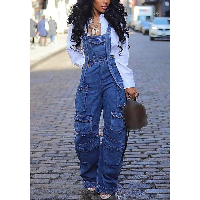 Sleeveless Denim Vintage Loose Jumpsuit.