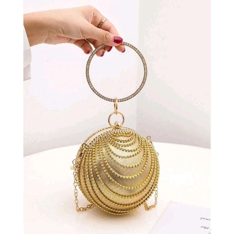 Gold round clutch top bag