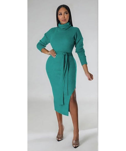 Turtleneck Slit Bodycon Dress