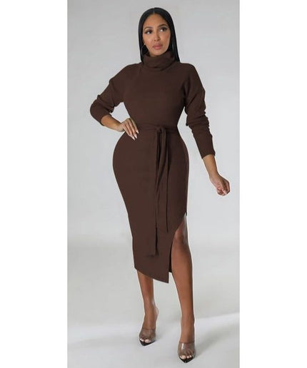 Turtleneck Slit Bodycon Dress