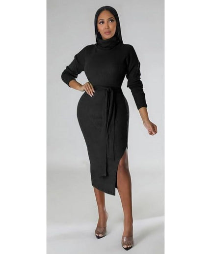 Turtleneck Slit Bodycon Dress