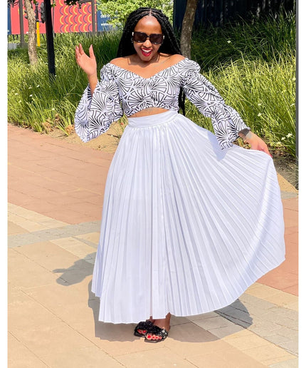 Pleated Skirt and Off shoulder Top Set