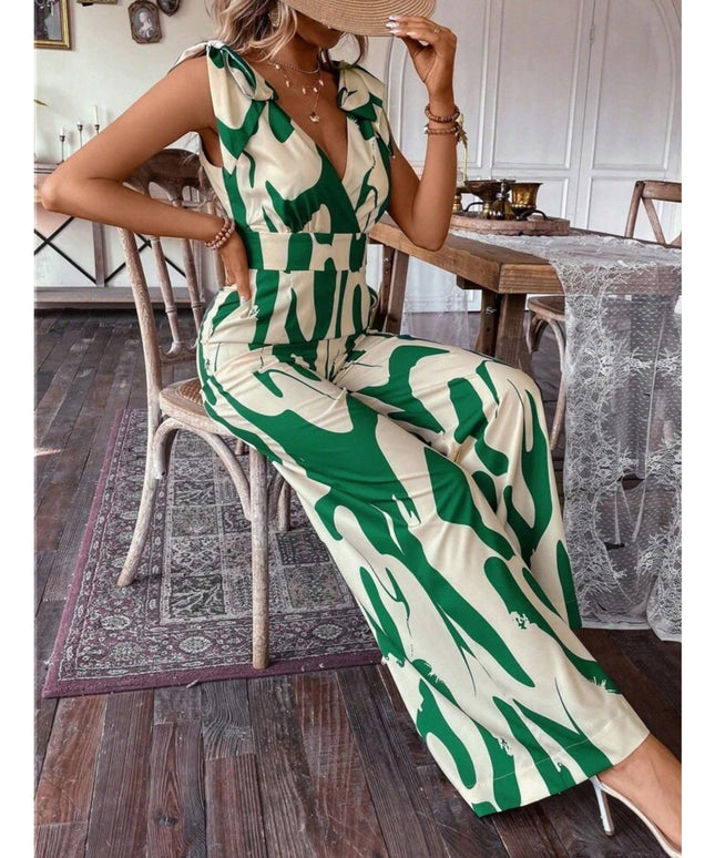 Printed High Waisted Sleeveless Jumpsuit.