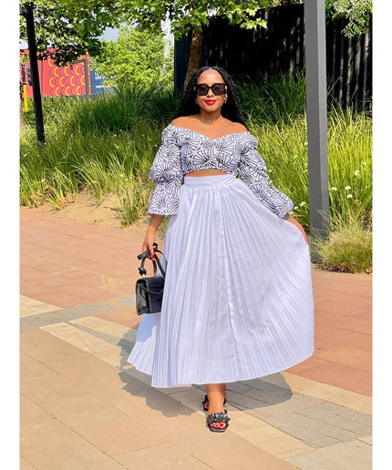 Pleated Skirt and Off shoulder Top Set