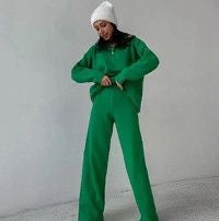 Knitted Zip Neck Top and Pant Set