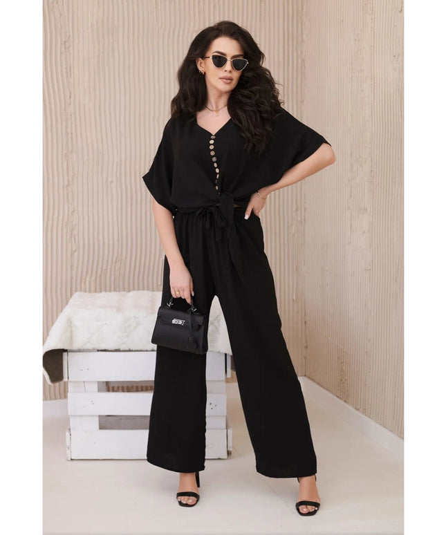 Button Front Shirt & Wide Leg Pants Set.