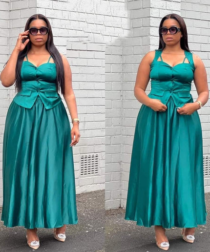 Queen Worth Satin Corset Maxi 2 Piece set.