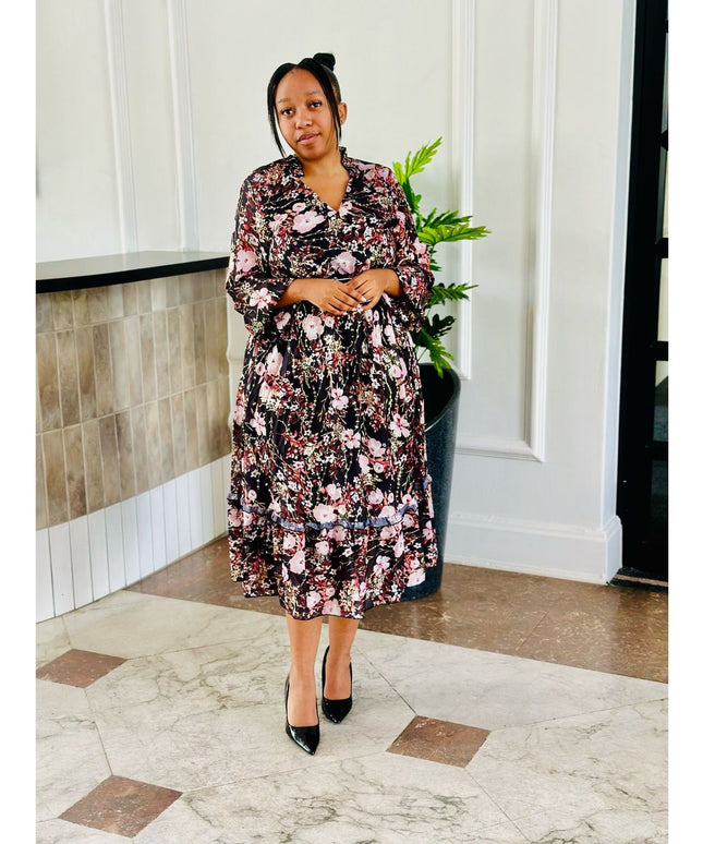 Floral V-Neck Midi Dress