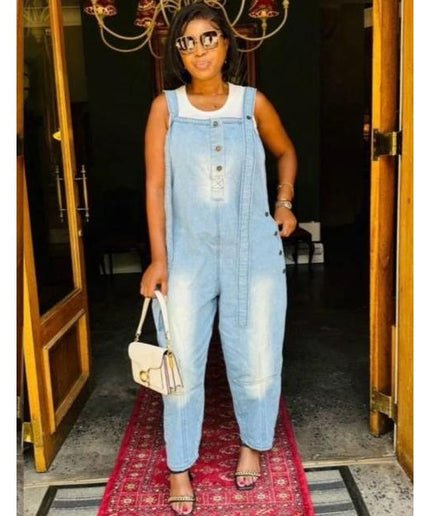 Cargo Denim Buttoned Jumpsuit