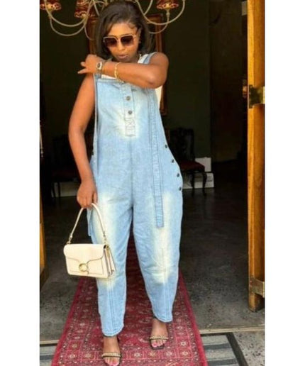 Cargo Denim Buttoned Jumpsuit