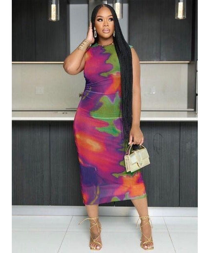 Sleeveless Bodycon Tie-dye Dress