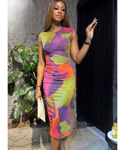 Sleeveless Bodycon Tie-dye Dress