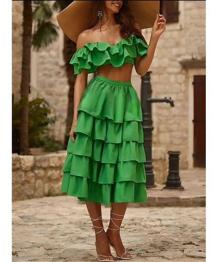 Ruffle Skirt With Sexy High Split.