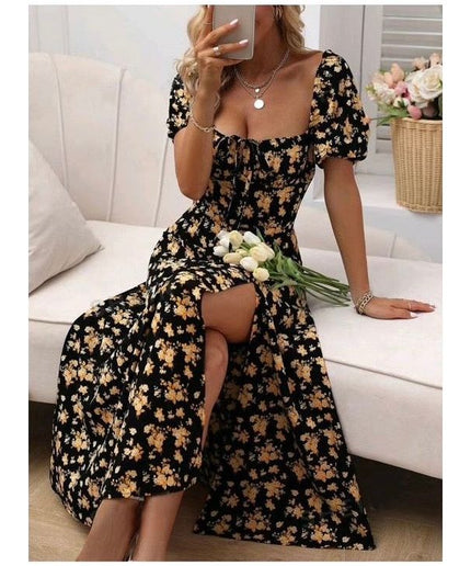 Floral Knot Split Thigh A-line Dress.