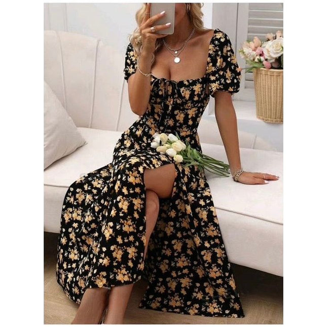 Floral Knot Split Thigh A-line Dress.