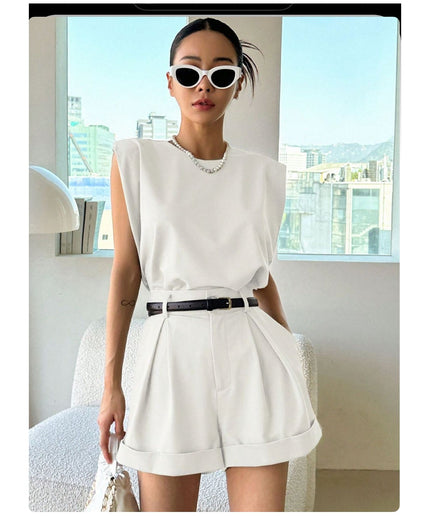 Shoulder Pad Top and Short Pants set.