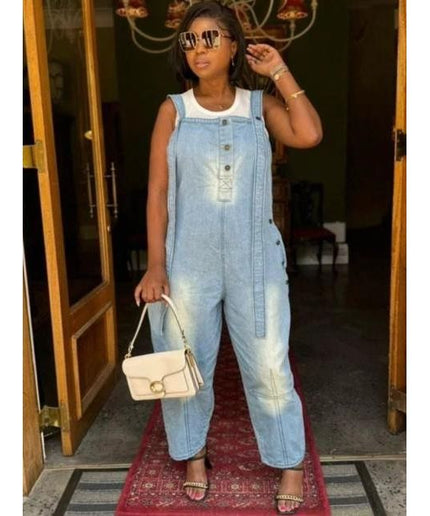 Cargo Denim Buttoned Jumpsuit