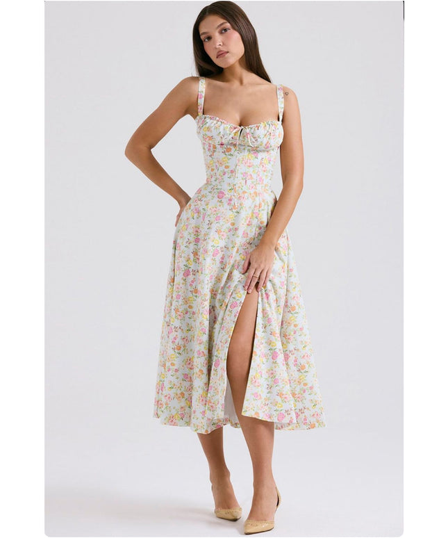 Floral Print Cotton Bustier Sundress.