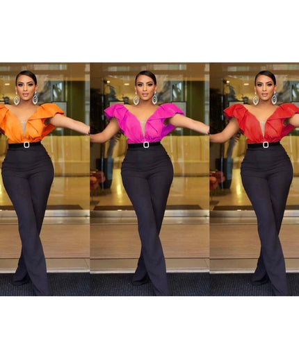 Open Neck Puff Shoulder Bodycon Jumpsuit