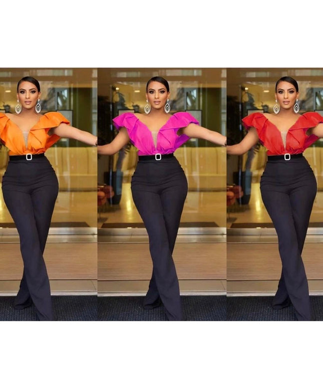 Open Neck Puff Shoulder Bodycon Jumpsuit