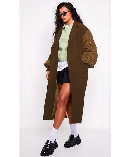 Bomber Sleeve Faux Wool Belted Coat