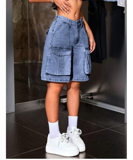 Plus Size Cargo Denim Shorts