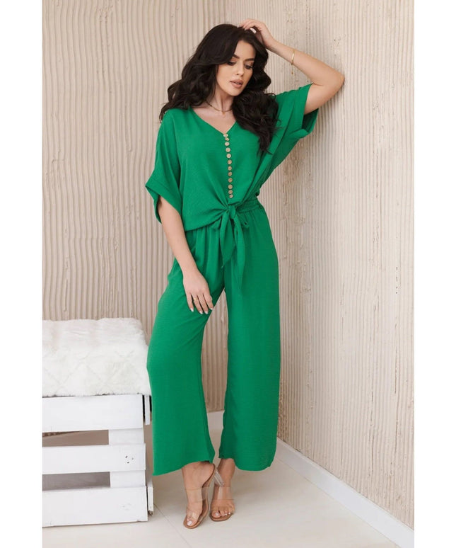 Button Front Shirt & Wide Leg Pants Set.